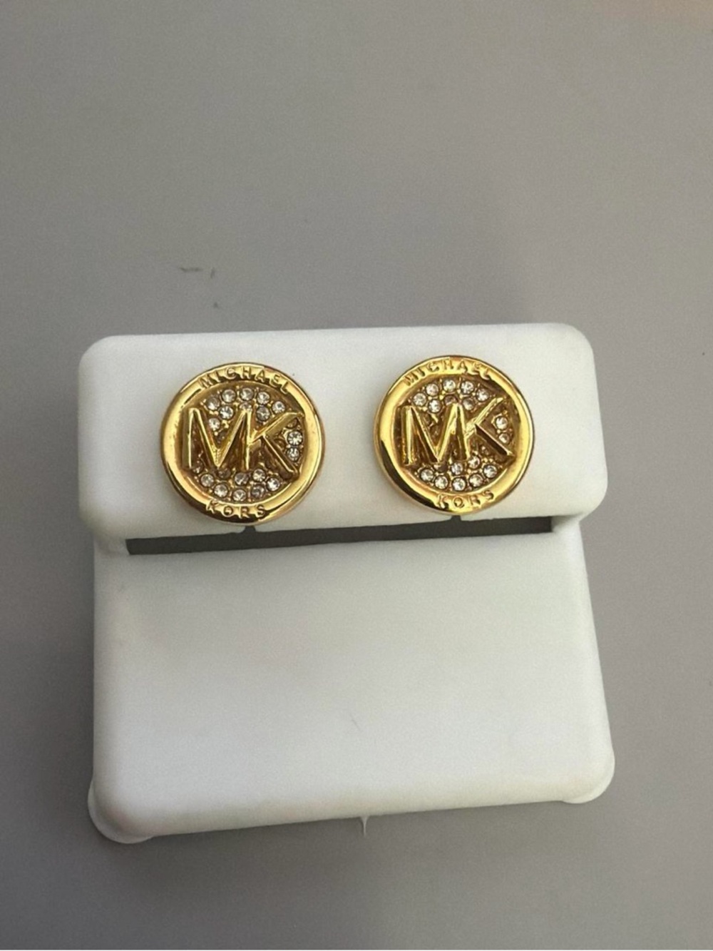 Michael Kors Gold Crystal MK Round Stud Earrings